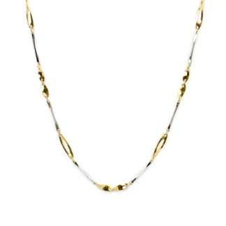 Collana girocollo donna in oro giallo e oro bianco 750, composta da barrette in oro bianco alternate da elementi in oro giallo
