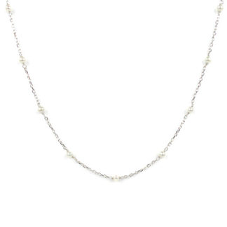 Collana perle alternata oro, girocollo donna in oro bianco tit 750 (18 kt), con perle coltivate in acqua dolce, di dimensione 3 mm