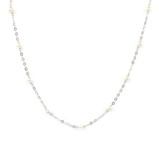 Collana perle oro bianco, girocollo donna in oro bianco tit 750 (18 kt), con perle coltivate in acqua dolce, di dimensione 4 mm