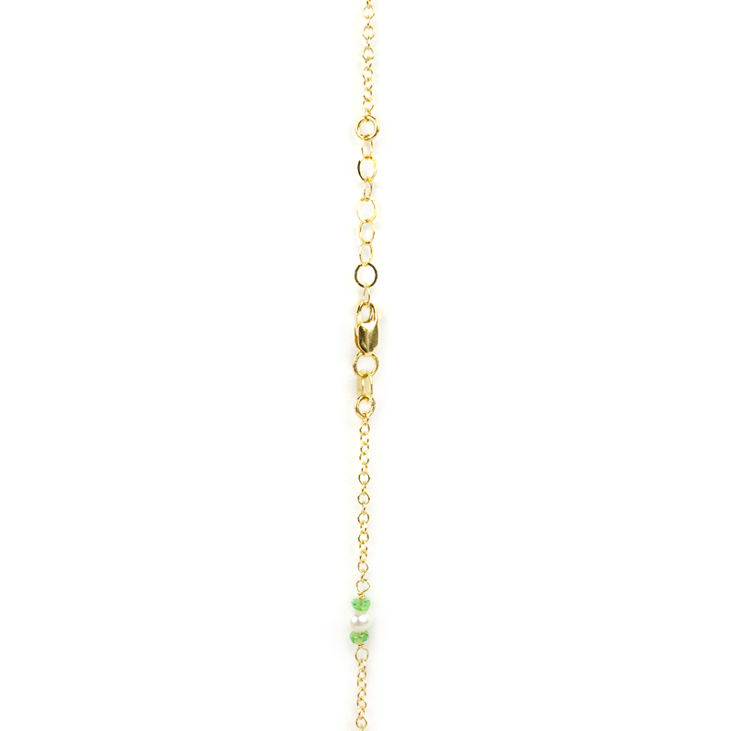 Collana girocollo tsavorite perle donna, catena in oro giallo tit 750 (18 kt), alternata a perle coltivate in acqua dolce e tsavorite