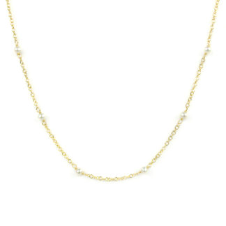 Collana perle donna girocollo, catena in oro giallo tit 750 (18 kt) con perle coltivate in acqua dolce, di dimensione 3 mm