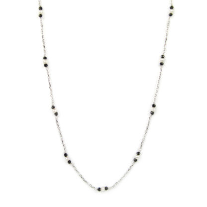 Collana lunga oro bianco; collana donna lunga in oro bianco tit 750 (18 kt), con spinello nero alternato a palline slash in oro