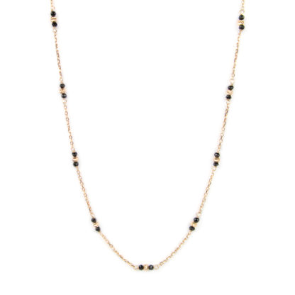 Collana lunga oro rosa, collana donna in oro rosè e bianco tit 750 (18 kt), con spinello nero alternato a palline slash in oro
