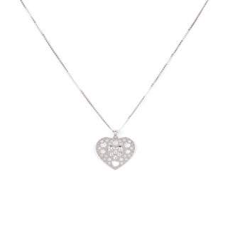 Collana oro bianco cuore; girocollo donna in oro bianco tit 750 (18 kt), cuore traforato con all’interno un cuore pavé di zirconi, scorrevole