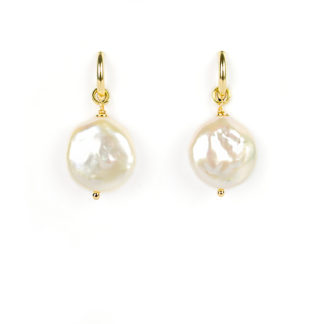 Orecchini cerchio perla coin, orecchini donna a cerchio in oro giallo tit 750 (18 kt) con perla coin diametro 17 mm rimovibile
