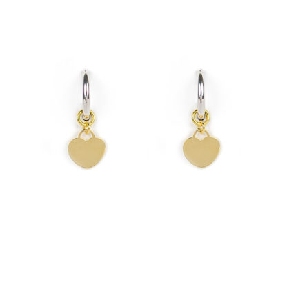 Orecchini cerchio cuore rimovibile; orecchini donna e ragazza in oro bianco tit 750 (18 kt) con cuore rimovibile in oro giallo