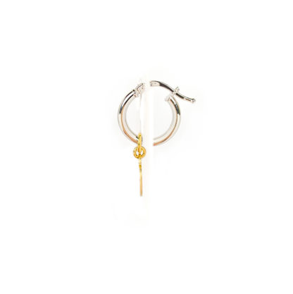 Orecchini cerchio cuore rimovibile; orecchini donna e ragazza in oro bianco tit 750 (18 kt) con cuore rimovibile in oro giallo