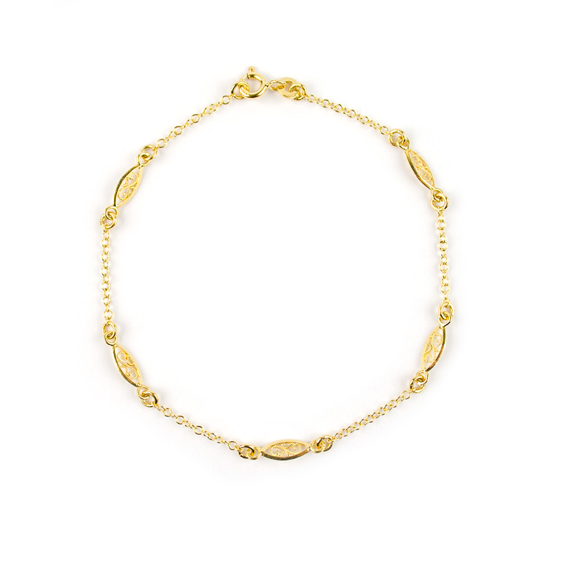 Bracciale filigrana oro giallo donna e bambina in oro giallo 750 con elementi in filigrana alternati da catena rolò tonda massiccia