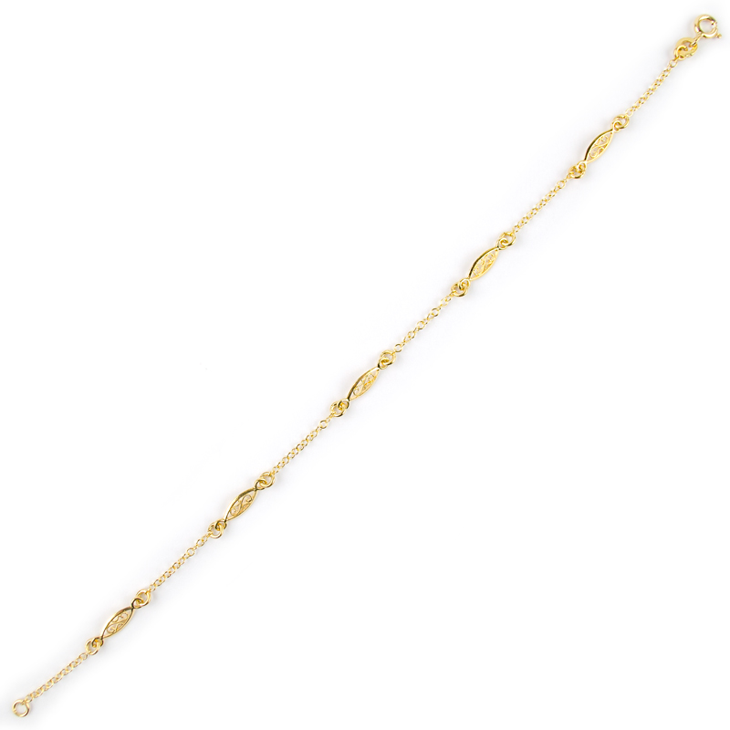 Bracciale filigrana oro giallo donna e bambina in oro giallo 750 con elementi in filigrana alternati da catena rolò tonda massiccia