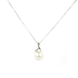 Collana sposa ciondolo perla, veneziana oro bianco tit 750 (18 kt) ciondolo rimovibile composto da una perla coltivata acqua dolce 7 mm e zircone