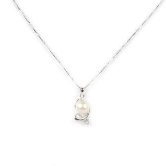 Collana ciondolo perla zircone, veneziana oro bianco tit 750 (18 kt) ciondolo rimovibile composto da una perla coltivata acqua dolce 6 mm e zircone