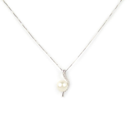 Collana ciondolo perla, veneziana girocollo oro bianco tit 750 (18 kt) ciondolo rimovibile composto da una perla coltivata acqua dolce 6-6,5 mm e zirconi