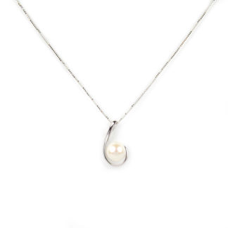 Collana oro bianco perla, veneziana oro bianco tit 750 (18 kt) ciondolo rimovibile composto da una perla coltivata acqua dolce 6,5 mm