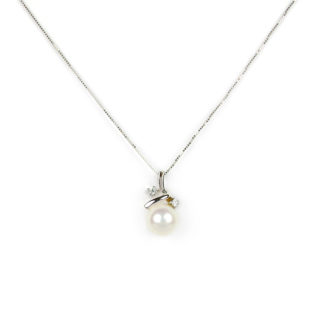 Collana ciondolo perla zirconi, veneziana oro bianco tit 750 (18 kt) ciondolo rimovibile composto da una perla coltivata acqua dolce 7 - 7,5 mm e zirconi