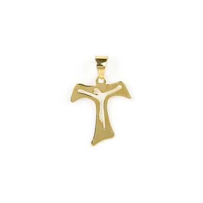 Croce Tau uomo oro traforata in oro giallo tit 750 (18 kt) modello croce Tau a lastra, liscia e lucida; idea regalo per cresime e comunioni