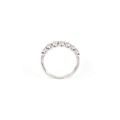 Anello fedina oro zirconi, anello donna modello fedina in oro bianco 750, larga 3 mm, con sette zirconi; misura anello 13