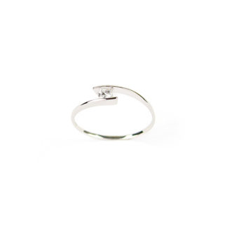 Anello oro bianco contrarier, anello solitario in oro bianco 750, con zircone di 3 mm su montatura contrarier; misura anello 12