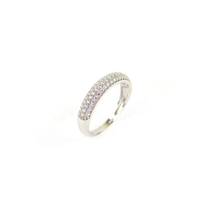 Anello pavè zirconi oro, anello donna modello fedina in oro bianco 750, larga 3,99 mm, con pavé di zirconi; misura anello 13