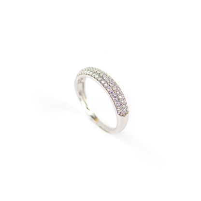 Anello pavè zirconi oro, anello donna modello fedina in oro bianco 750, larga 3,99 mm, con pavé di zirconi; misura anello 13