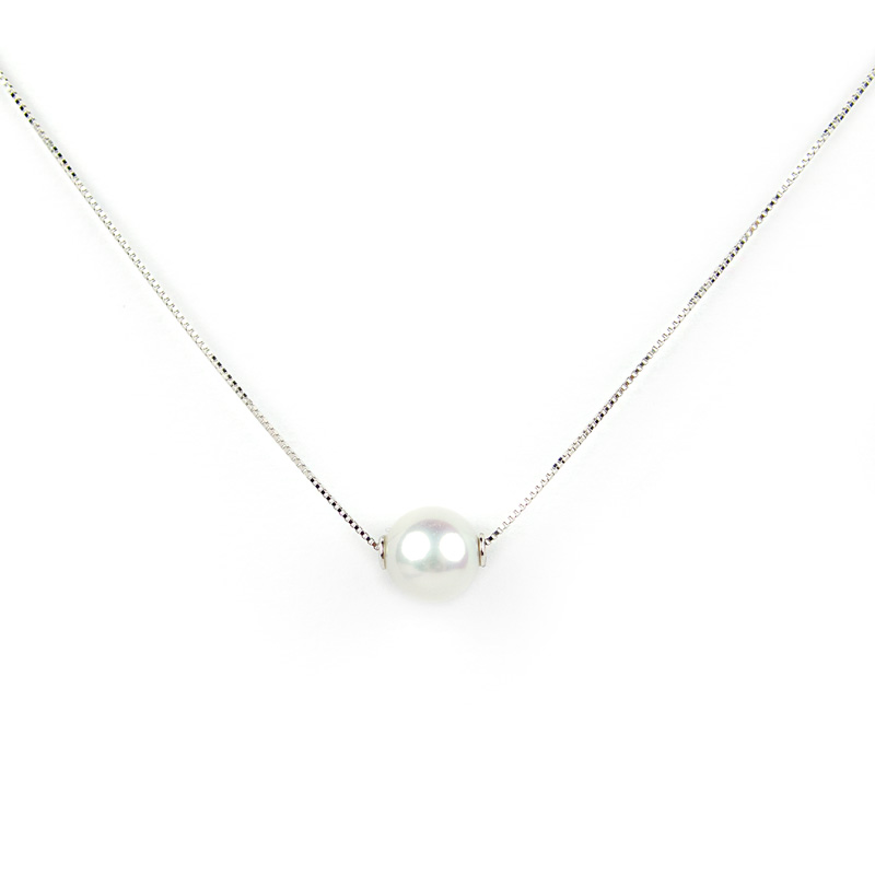 Collana veneziana oro perla, collana girocollo donna con perla coltivata acqua dolce di 7 mm passante, in oro bianco tit 750 (18 kt)