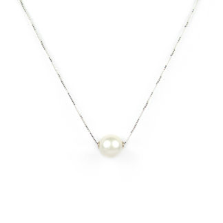 Collana oro perla passante, girocollo donna con perla coltivata acqua dolce di 7,5-8 mm scorrevole in oro bianco tit 750 (18 kt)