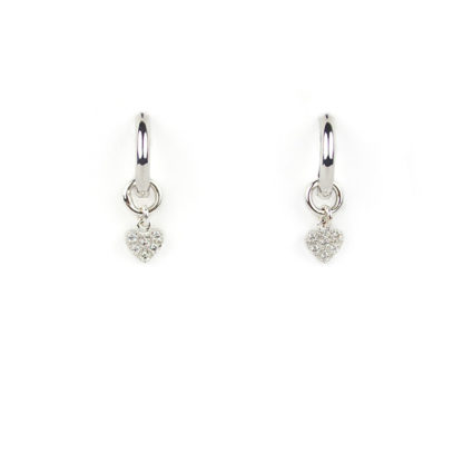 Orecchini cerchio cuore zirconi, orecchini cerchio in oro bianco tit 750 (18 kt) con ciondolo rimovibile formato da un cuore pavé di zirconi