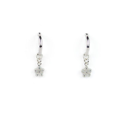Orecchini a cerchio fiore, orecchini a cerchio in oro bianco tit 750 (18 kt) con ciondolo rimovibile fiorellino pavé di zirconi