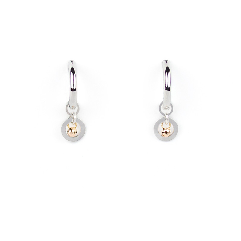 Orecchini cerchio oro bianco, orecchini a cerchio in oro bianco tit 750 (18 kt) con ciondolo rimovibile di 6 mm con pallina in oro rosa