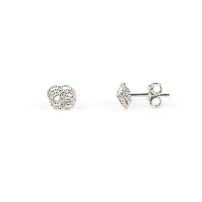 Orecchini nodino oro bianco perno e farfallina, soggetto nodo in oro bianco tit 750 (18 kt); orecchini da bambina o donna secondo buco