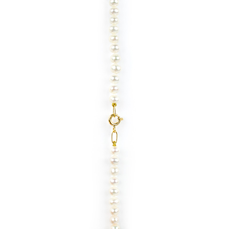Collana girocollo donna di perle coltivate in acqua dolce, misura mm 5 - 5,5 con chiusura in oro giallo tit 750 (18 kt) elegante e raffinata
