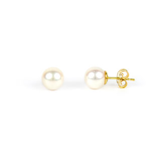 Orecchini donna perle acqua salata misura mm 8 in oro giallo tit 750. Perle di alto grado e ottima coltivazione, molto brillanti