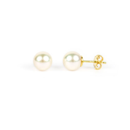 Orecchini perle coltivate acqua salata misura mm 8,5-9 in oro giallo tit 750. Perle di alto grado e ottima coltivazione, molto brillanti