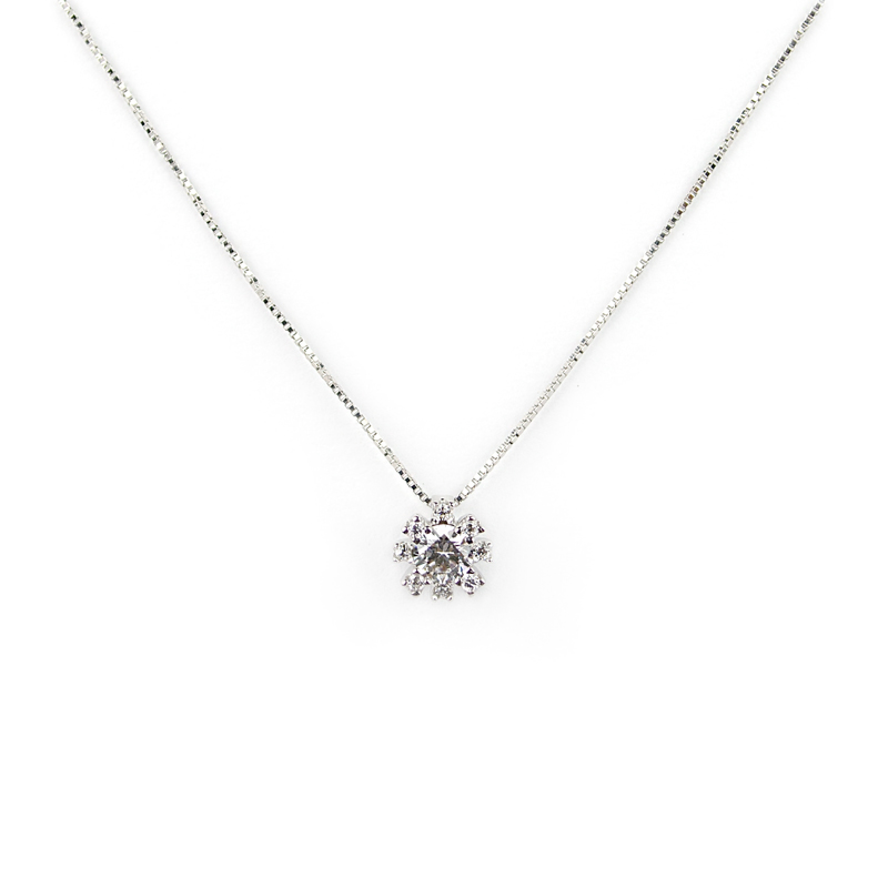 Collana oro bianco zirconi, girocollo donna in oro bianco tit 750 (18 kt), punto luce tondo di zirconi scorrevole (che non esce) catena veneziana massiccia