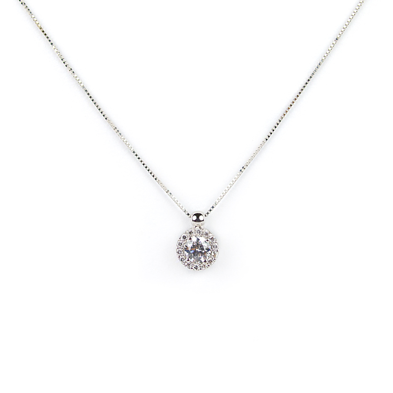 Punto luce tondo zirconi, girocollo donna in oro bianco tit 750 (18 kt) con punto luce tondo di zirconi scorrevole (che non esce)