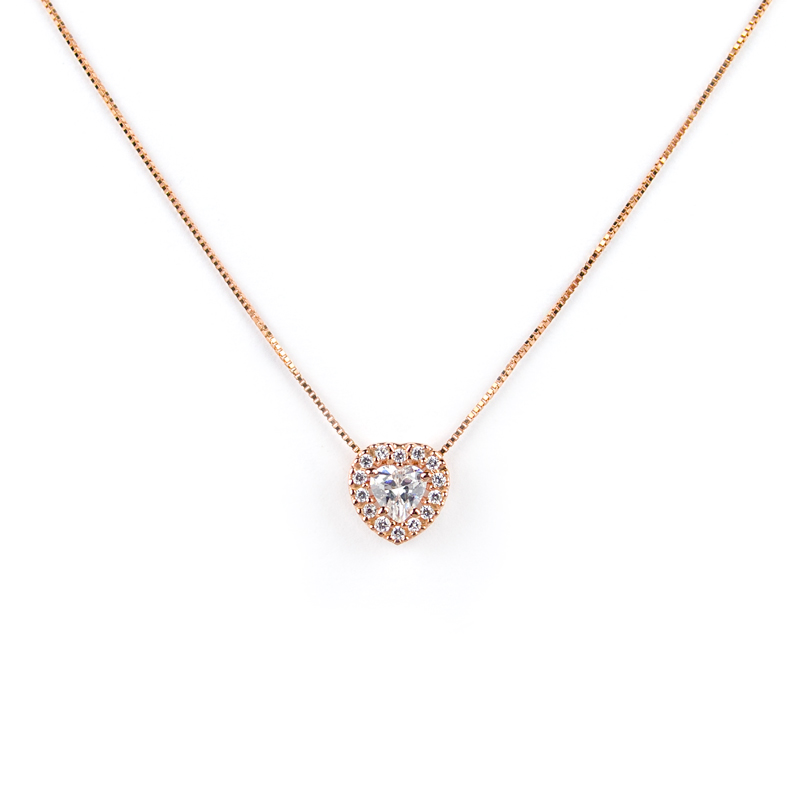 Collana oro rosa cuore, girocollo donna in oro tit 750 (18 kt) di rodiatura oro rosa, con cuore di  zirconi scorrevole (che non esce)