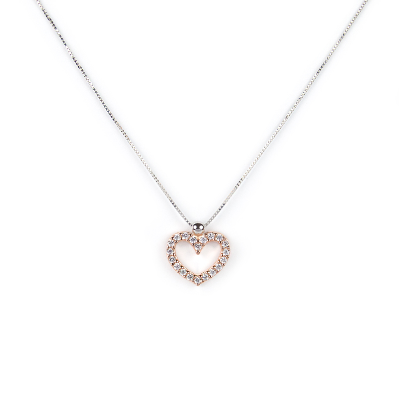 Collana Cuore Con Zirconi E Cristalli – Placcato Oro Rosa 18K – Catena 45 Cm