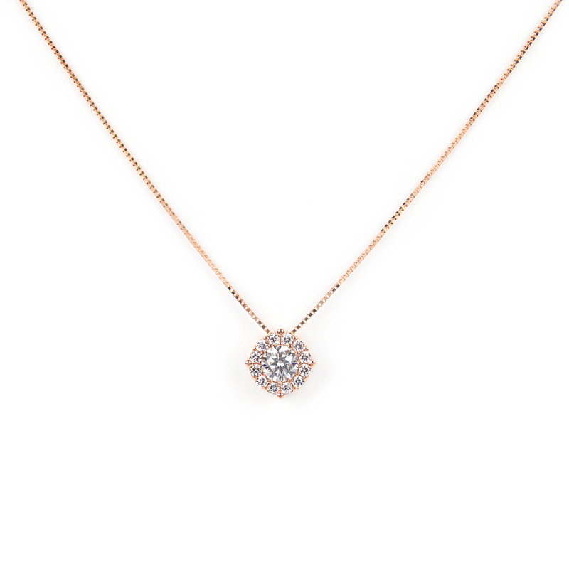 Collana oro rosa zirconi, girocollo in oro rosa tit 750 (18 kt) con pendente di zirconi diametro 7,38 mm scorrevole (che non esce)
