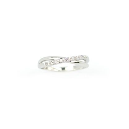 Anello fascetta oro bianco, anello modello fascetta in oro bianco 750, con zirconi; larghezza massima 3,77 mm; misura anello 12
