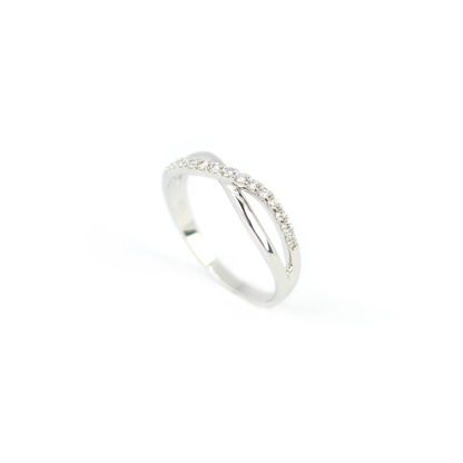 Anello oro bianco zirconi, anello modello fascetta in oro bianco 750, con zirconi; larghezza massima 4,10 mm; misura anello 12