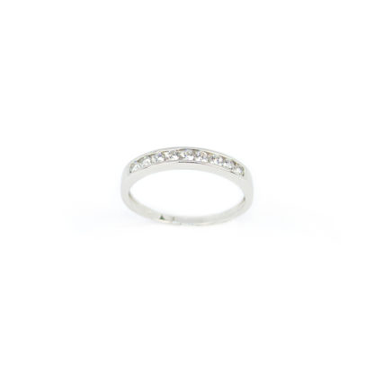 Fedina binario oro zirconi, anello fedina donna in oro bianco 750 a binario (senza griffe) larga 2,76 mm, con zirconi; misura anello 14