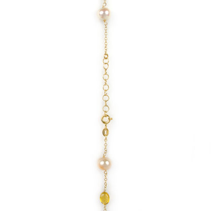 Collana oro tormaline perle, collana donna in oro giallo tit 750 (18 kt) con tormaline circa e perle rosate coltivate in acqua dolce
