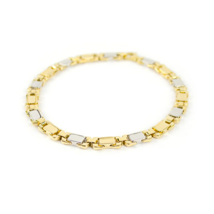 Bracciale oro giallo bianco, bracciale uomo in oro giallo e bianco 750, lineare, catena a canna vuota, liscia e lucida, di larghezza 5,80 mm