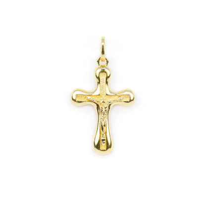 Ciondolo croce Gesù oro, croce uomo in oro giallo tit 750 (18 kt) modello croce con Gesù, massiccia, finitura lucida e satinata