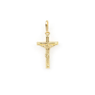 Croce Gesù oro giallo, ciondolo in oro giallo tit 750 (18 kt) modello croce con Gesù, scatolata, lucida, di dimensione 1 x 2,70 cm