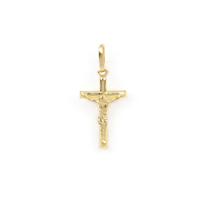 Croce Gesù oro giallo, ciondolo in oro giallo tit 750 (18 kt) modello croce con Gesù, scatolata, lucida, di dimensione 1 x 2,70 cm