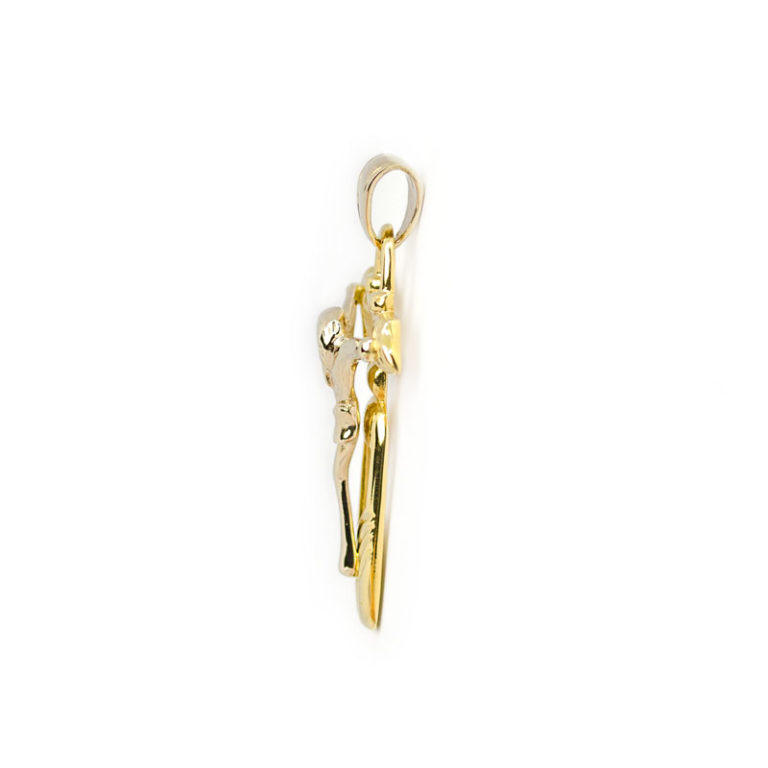 Elegante Ciondolo Crocifisso In Oro Giallo 14kt &ndash; Ges&ugrave; Croce Con Catena Cubana Da 22'' Inclusa!