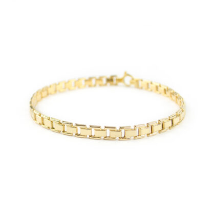 Bracciale uomo oro giallo, bracciale uomo in oro giallo 750, lineare, composto da elementi quadrati; catena canna vuota di larghezza 5,30 mm