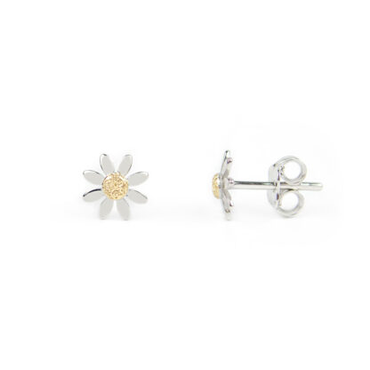 Orecchini fiori margherite oro, orecchini bambina perno e farfallina in oro bianco e giallo tit 750 (18 kt) a fiore margherita