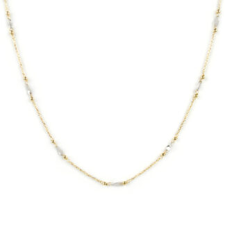 Collana girocollo bicolore oro, collana donna in oro giallo tit 750 (18 kt) con elementi lucidi in oro bianco e palline lucide di 2 mm in oro giallo