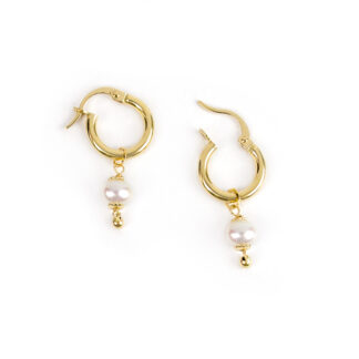Orecchini cerchio oro giallo, orecchini cerchio oro giallo tit 750 (18 kt) con ciondolo rimovibile composto da perle di 5-5,5 mm e pallina